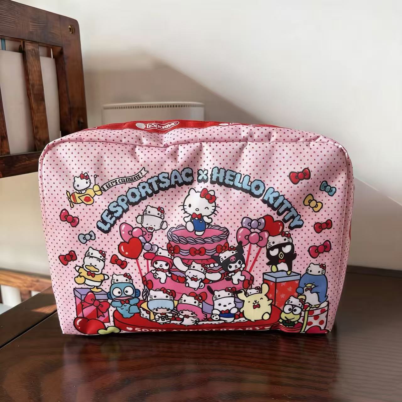 Hellokitty50 Th Anniversary Limited Cosmetic Bag Wash Bag Cute Cartoon Portable Large Capacity Storage Bag