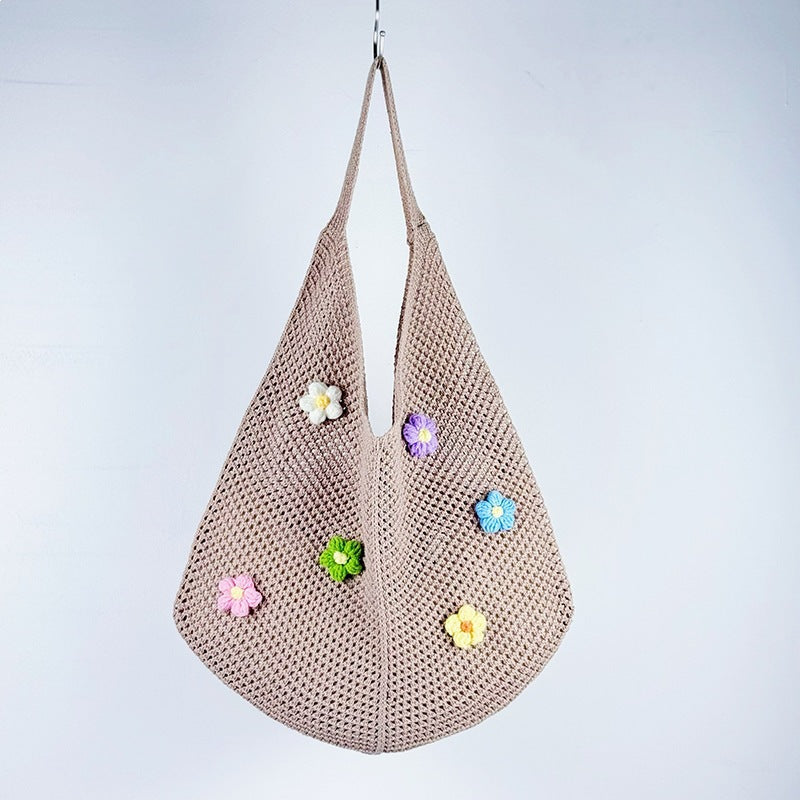 Women's Shoulder Bag Hollow Knitted Flower Tote Bag Women's Idle Style Shoulder Bag Everyday Joker Fashion Woven Bag
