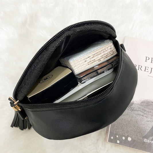 Women's Bag Summer and Autumn New Collection Embroidery Thread Korean Style Personalized Tassel Lady Crossbody Small round Shoulder Bag Fashion