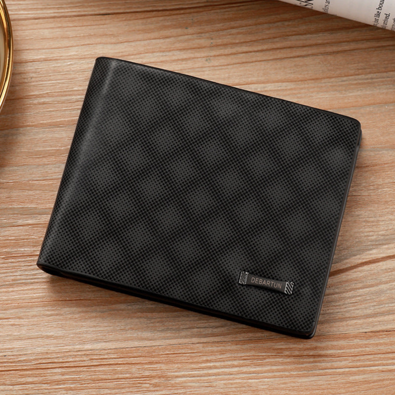 Men's Fashionable PU Wallet with Checkerboard Pattern, Slim Bifold Design, Anti-Theft Card Holder for Daily Use
