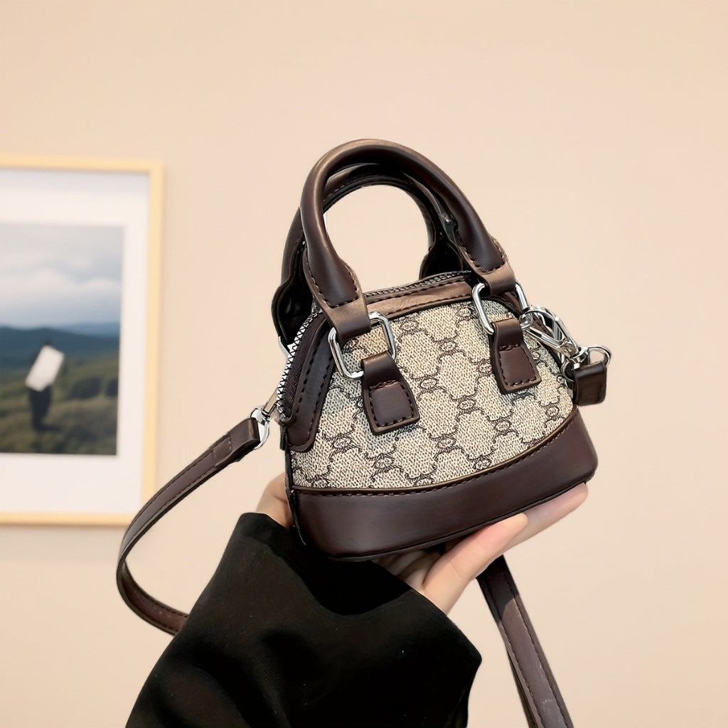 Korean Style Vintage Mini Shell Bag with Letter Pattern and Stitching Details, Casual Crossbody Handbag for Women