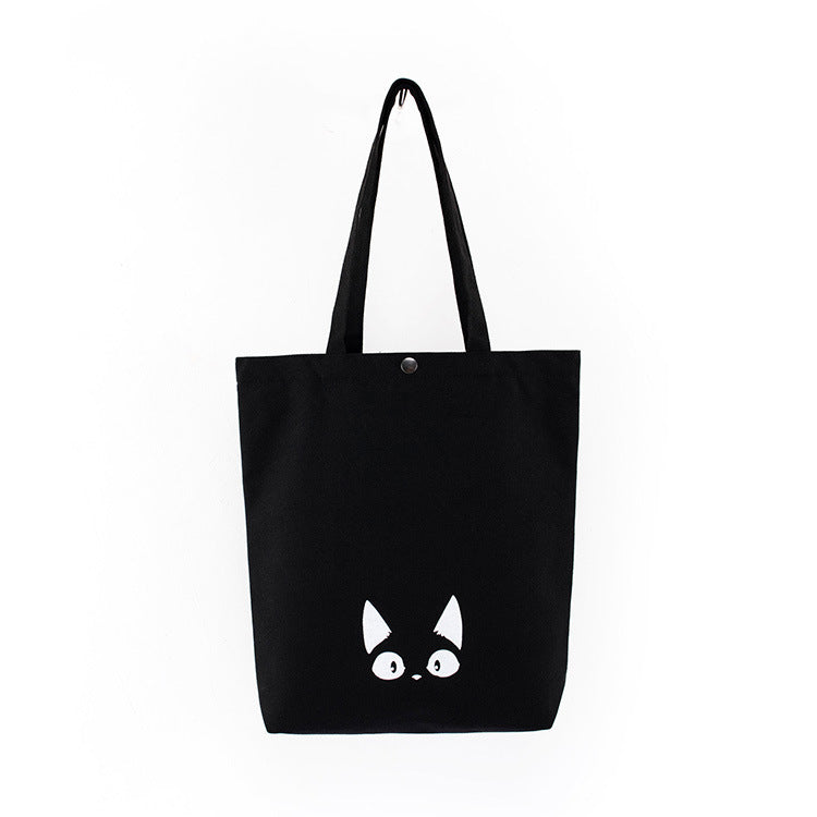 Cute Cat Face Canvas Tote Bag with Adjustable Strap for Everyday Use