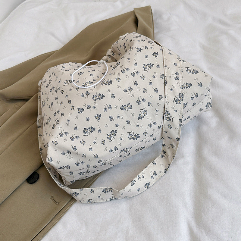 Underarm Bag Summer Drawstring Ruffle Floral Bag Women's New Korean Style Commuter Shoulder Crossbody Tote Bag