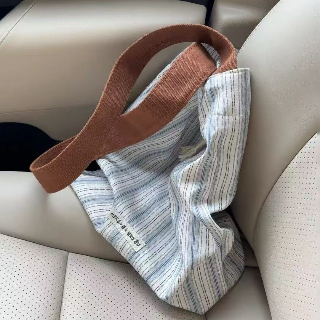 Striped Canvas Women's Tote Large Capacity Shoulder Bag Soft Texture Casual Versatile Daily Commuter Bag