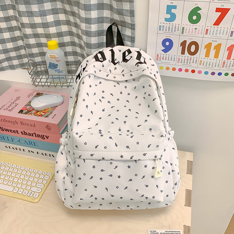 Cute Pink Letter Embroidery Backpack with Plush Keychain for Girls - Stylish and Functional School Bag