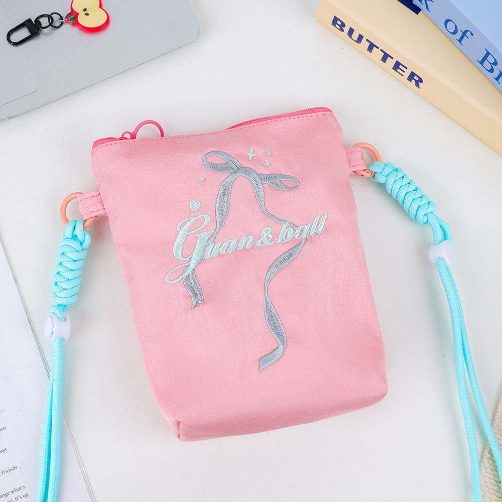 Summer Bowknot Crossbody Phone Bag for Women Lightweight Fashion Embroidery Shoulder Coin Purse