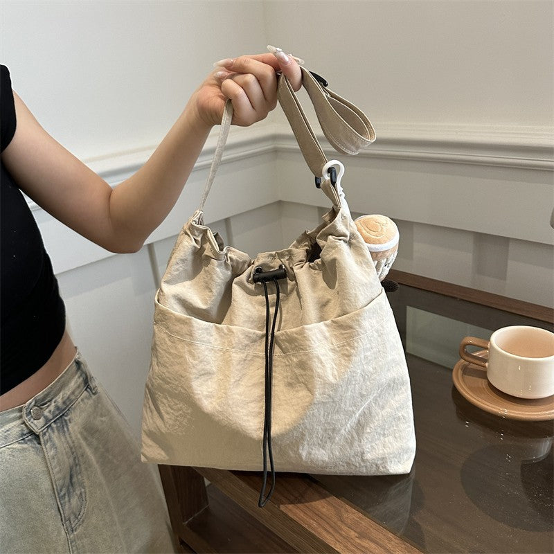 Minimalist Casual Canvas Tote Bag for Women 2024 New Japanese Style Large Capacity Shoulder Crossbody Bag with Zipper and Inner Pocket