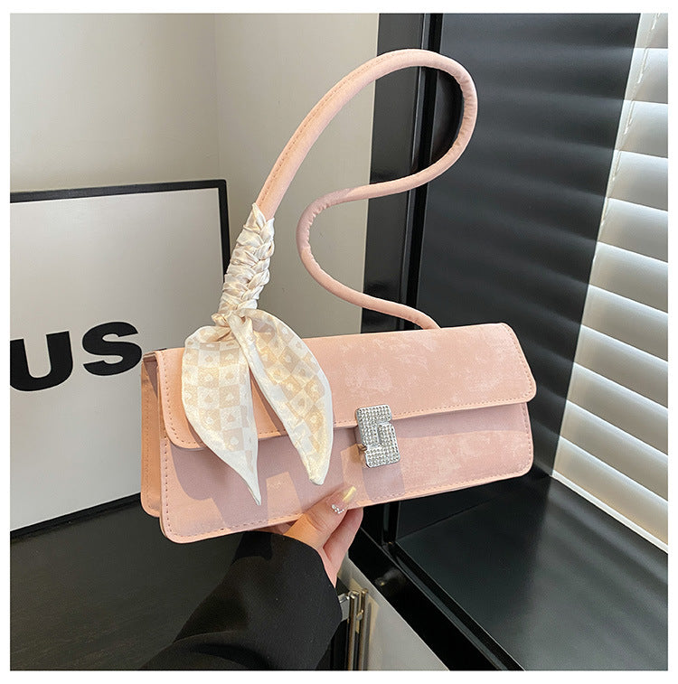 Texture Special-Interest Design Underarm Baguette Bag Women's New Fashion Silk Scarf Portable Small Square Bag Shoulder Bag
