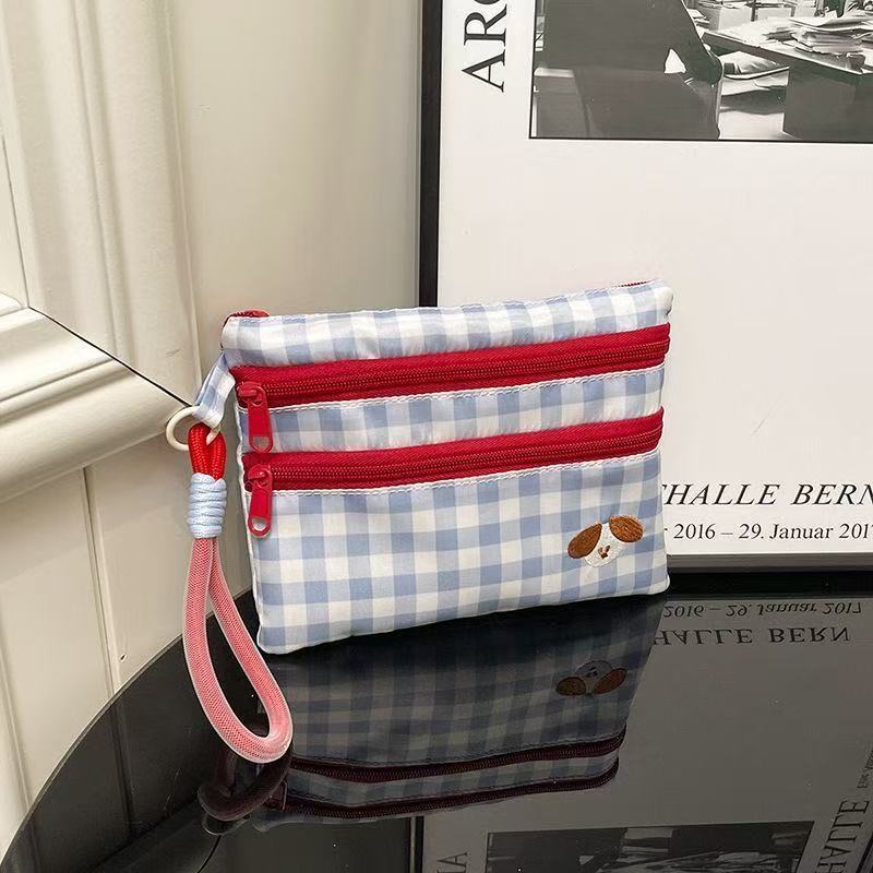 Cute Travel Wallet with Three Zipper Compartments for Passport and Cards, Embroidered Design, Portable Coin Purse