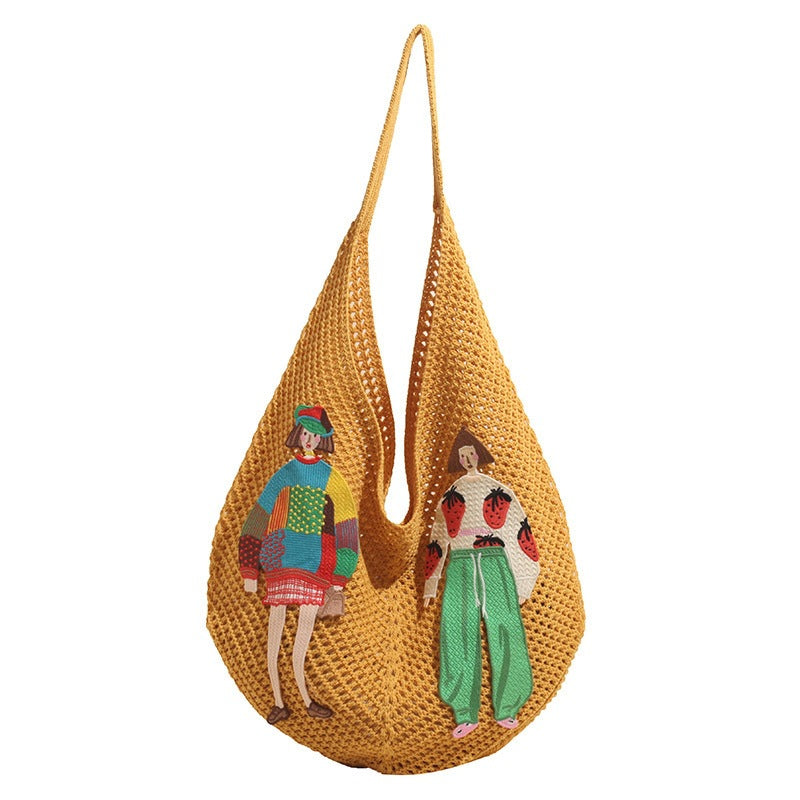 Summer Popular New Straw Portable Woven Bag Net Pocket Western Style Travel on One Shoulder Women's Woven Bag