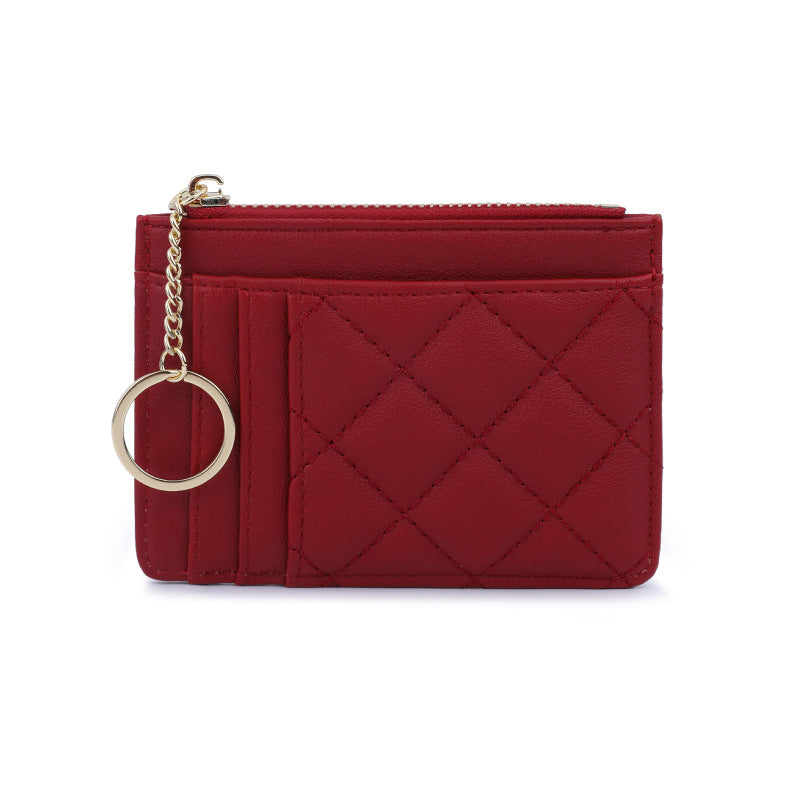 Rhombus Card Holder for Women with Keychain Multiple Card Slots Lightweight Storage European and American Retro Everyday Joker