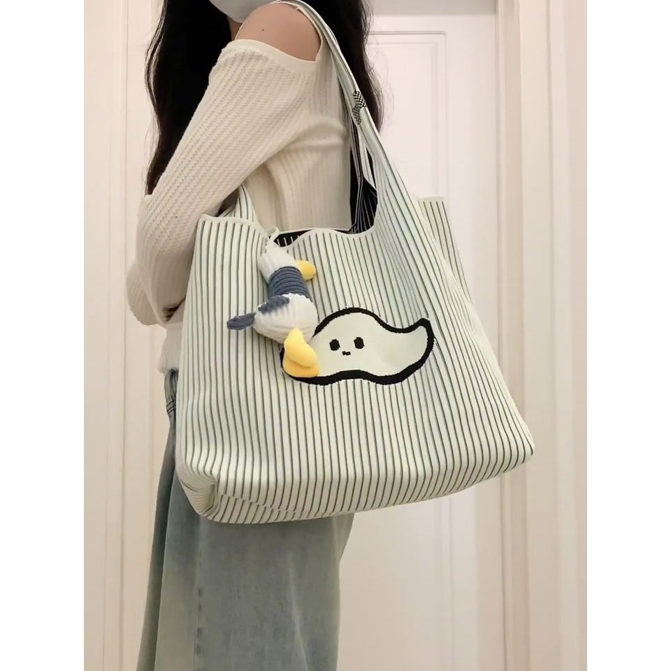 Cute Cloud Knitted Shoulder Bag Women's Large Capacity Woven Tote Bag