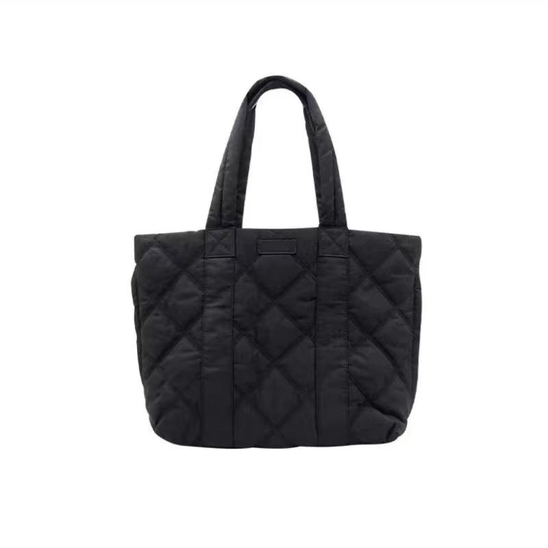 Tote Bag Women's Fashion Rhombus down Material Large Capacity Commuter Shopping Bags College Student's Bag