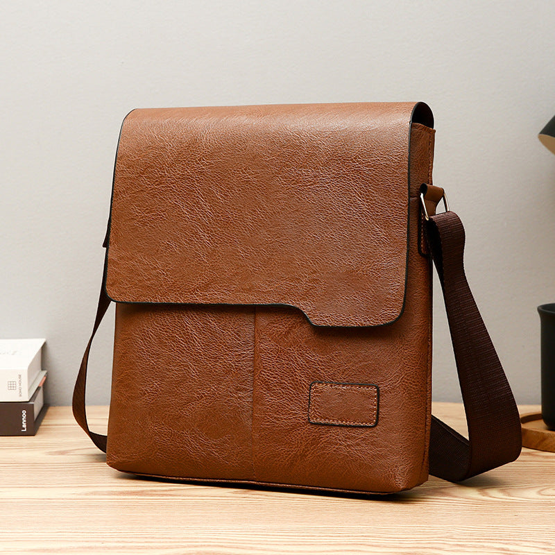 Men's PU Crossbody Bag Vintage Style Durable Shoulder Bag for Casual Travel with Laptop Compartment