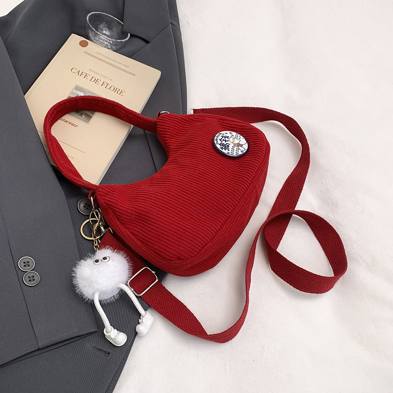 Simple Handbag Women's Cute Solid Color New Corduroy Crossbody Shoulder Commuter Fashion Bag