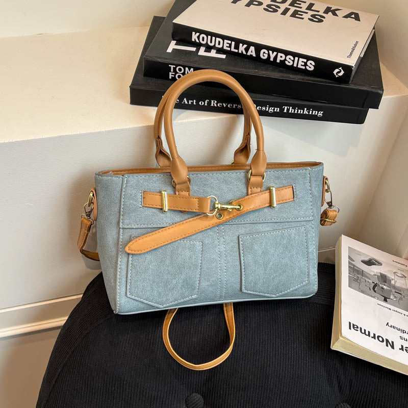 Women's Patchwork Denim New Simple Casual Korean Style Large Capacity Shoulder Portable Crossbody Small Square Bag