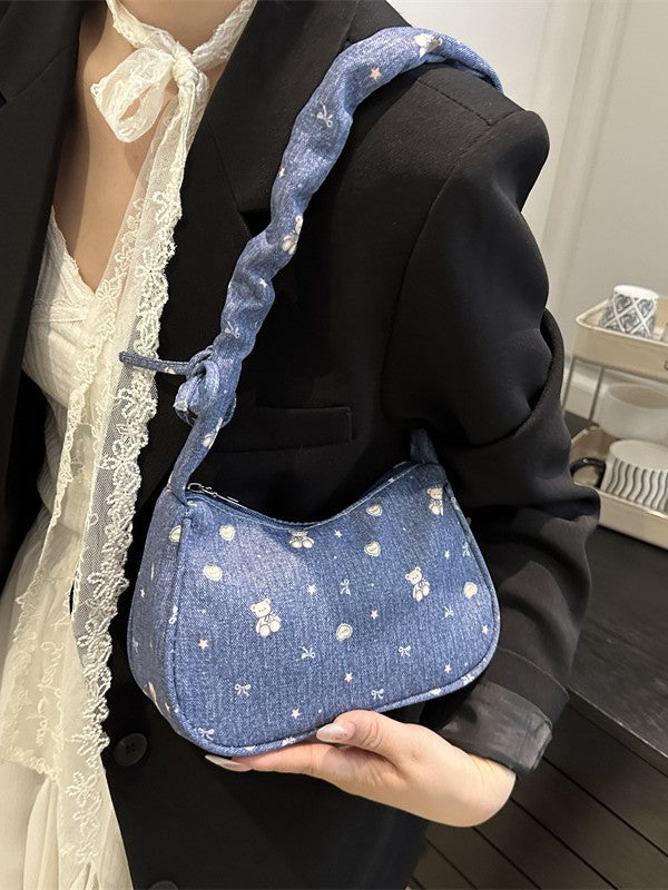 2025 New Denim Crossbody Bag for Women, Trendy Street Style with Bow Strap and Zipper Closure, Perfect for Daily Outfits