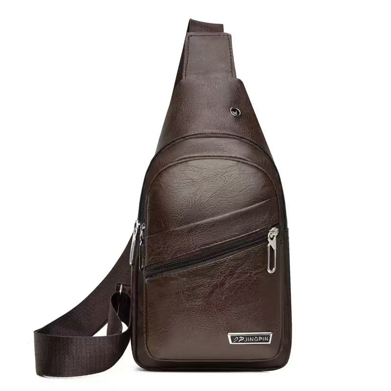 Men's Soft Leather Chest Bag Waterproof Leisure Business Messenger Bag Fashion All-Match Travel Essential