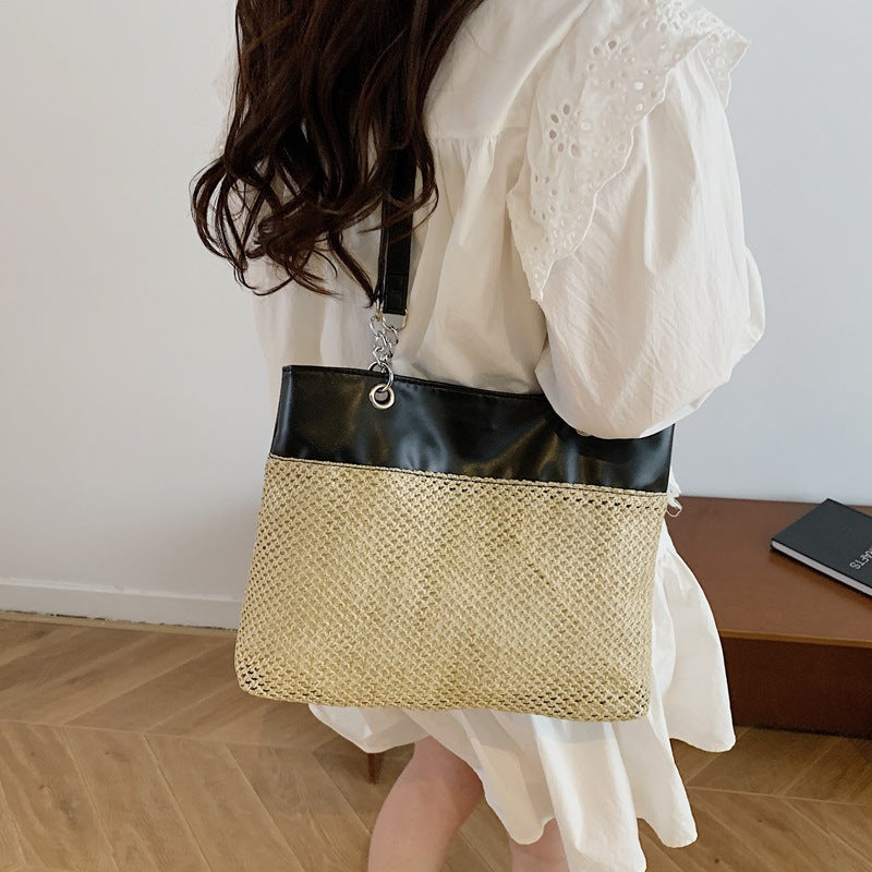 Tote Bag Female Personality All-Matching Weaving Large Capacity New Holiday Outing Premium Shoulder Bag