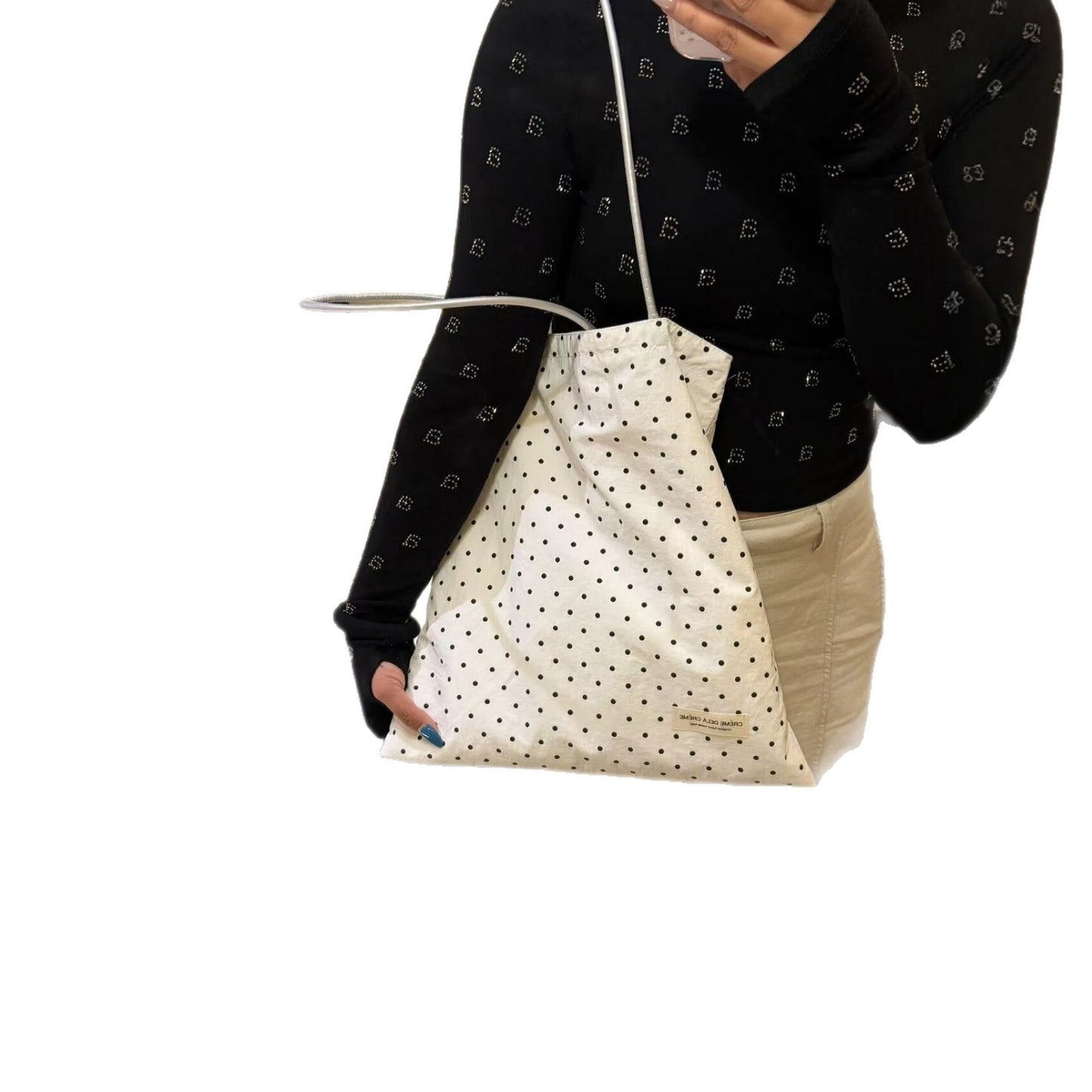 Polka Dot Canvas Tote Bag for Women, Large Capacity Casual Shoulder Bag with Minimalist Design, Perfect for Daily Commute and Shopping