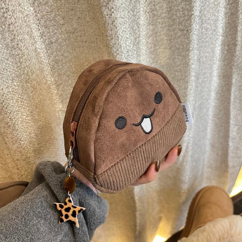 Cute Chestnut-Shaped Coin Purse with Star Charm, Soft Corduroy & Plush Lining, Perfect for Daily Use and School