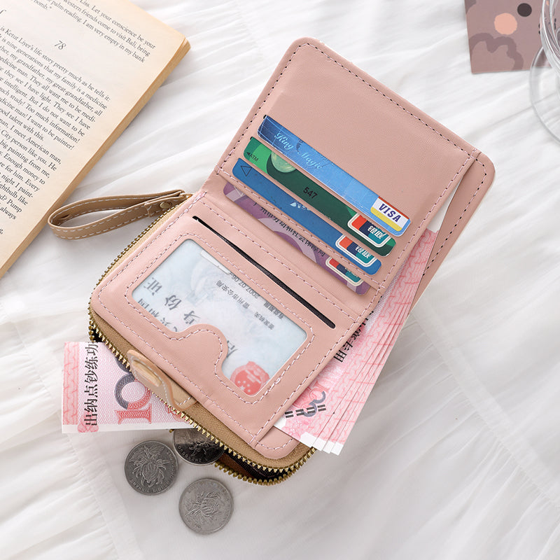 Simple Cute Kitten Japanese Style Women's Buckle Coin Pocket Portable Belt Women's Multi-Functional Short Wallet Wallet Card Holder