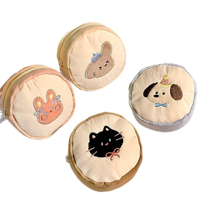 Cute Cartoon Cat Embroidered Coin Purse for Women and Girls, Portable Earphone Case with Key Holder, Stylish Daily Accessory