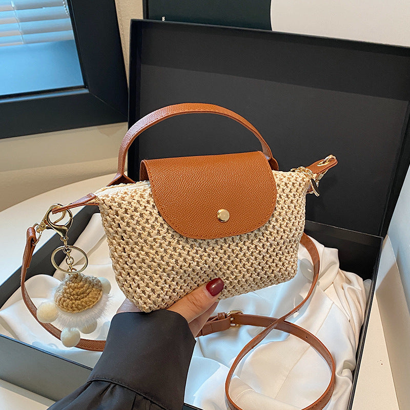 New One-Shoulder Knitted Straw Bag Niche Design Bag Exquisite Mini Dumpling Bag Cell Phone Packet Women's Bag