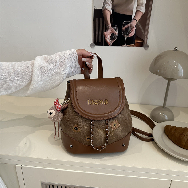 Cute Fashionable Backpack for Women with Chain Detail and Plush Charm, Perfect for Daily Use and School
