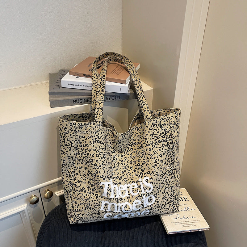 Leopard Print Letters Large Capacity Totes Women's Casual One-Shoulder Portable Commuter Bag Daily Matching