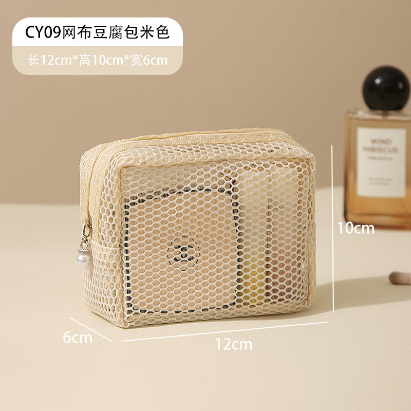 Large Capacity Mesh Tote Bag with Compartment Storage for Travel Toiletries and Cosmetics