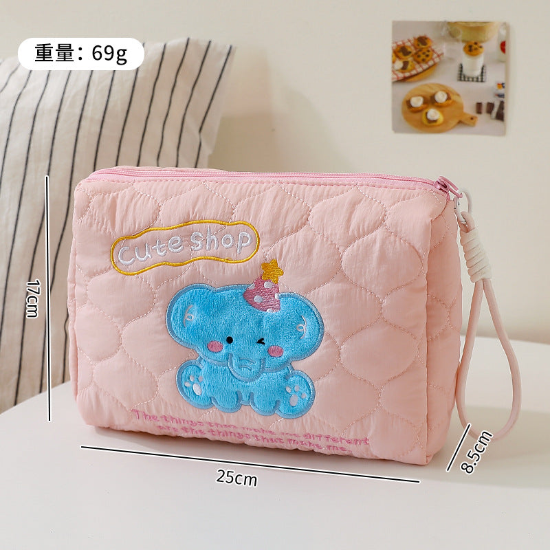 Cute Cartoon Embroidery Women's Cosmetic Bag Portable Lightweight and Practical Storage Bag for Going out