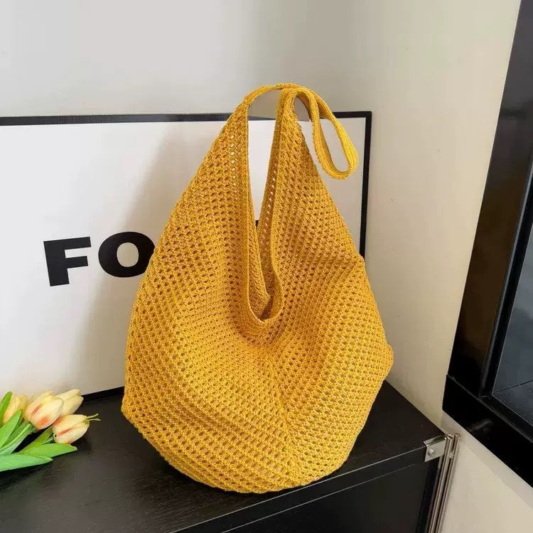 Women's Shoulder Bag Artistic Style Crocheted Daisy Tote Bag Beach Vacation Lightweight Shoulder Bag Leisure Travel Essential Woven Handbag
