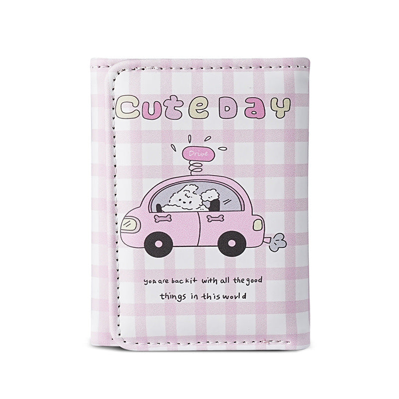 Cute Cartoon Print Trifold Wallet with Card Holder and Coin Pocket, Waterproof PU Material for Daily Use