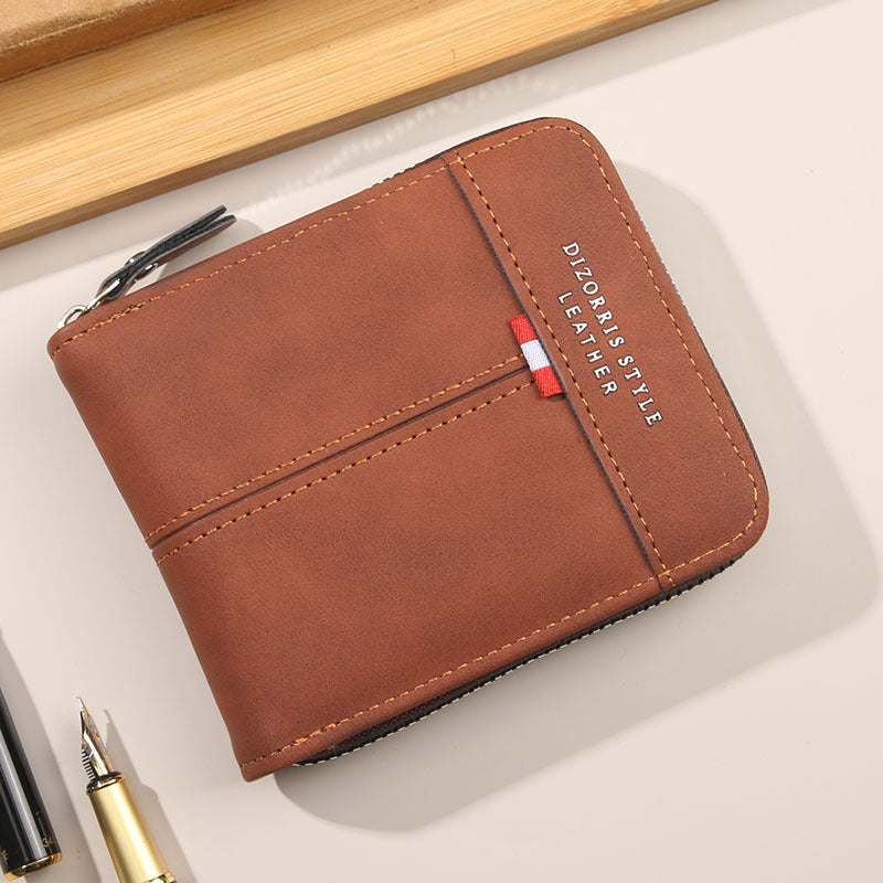 Retro PU Leather Men's Wallet with Zipper and Expandable Design for Daily Use
