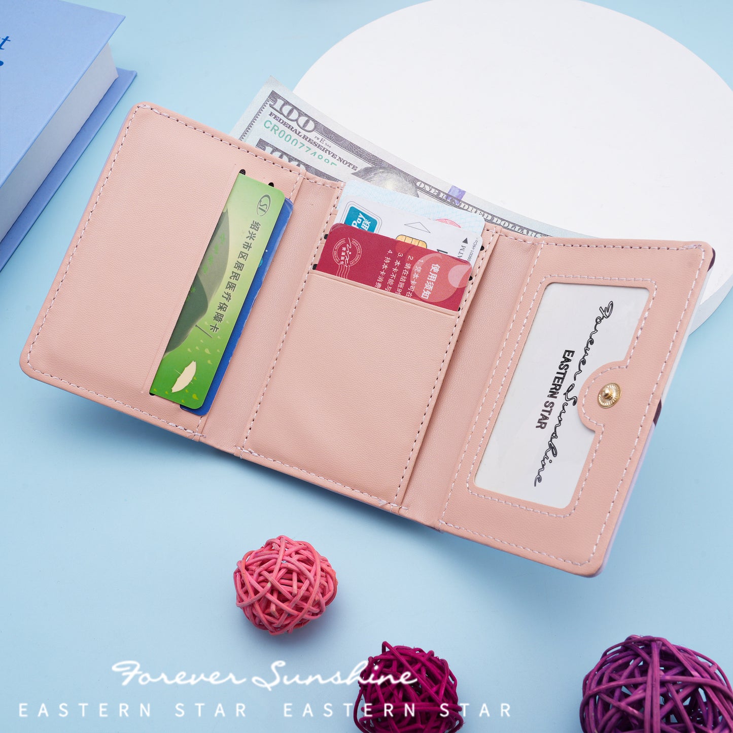 Cute Kitty Print PU Wallet for Women, Fashionable Three-Fold Card Holder with Sweet Cartoon Design