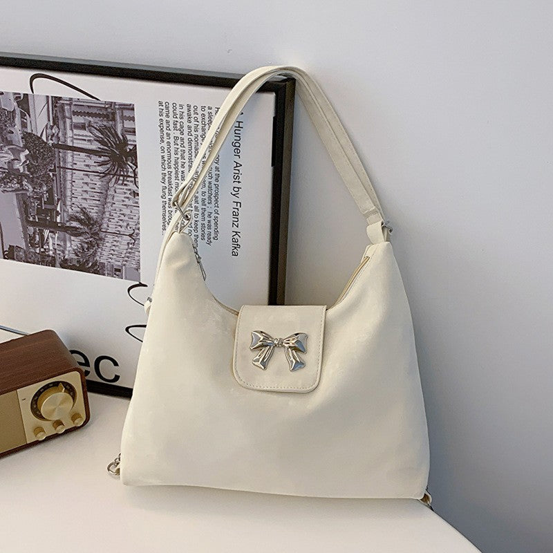 New Fashion Simple Bow Shoulder Bag Women's Lightweight Pu Material Elegant Design Practical Large Capacity Everyday Joker