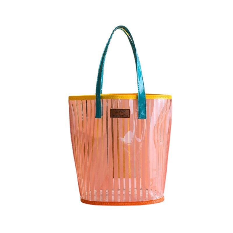 Transparent Foldable Cosmetic Bag with Stripes - Waterproof & Portable Storage for Makeup and Toiletries