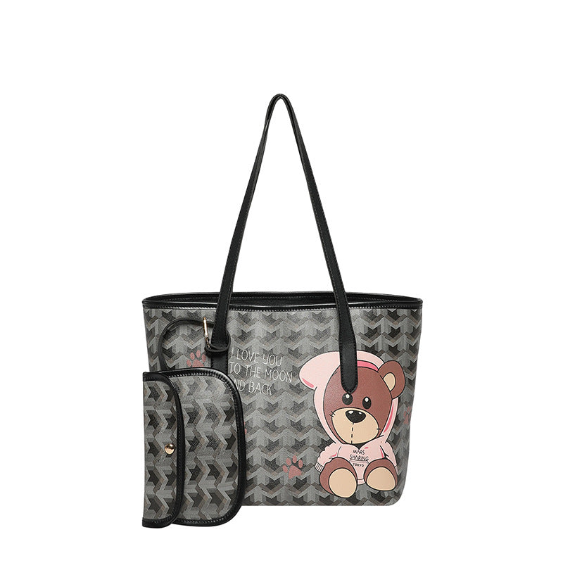 Fashion Large Capacity Totes Panda Printing Serrated Pattern Design Daily Shopping Commuter Versatile