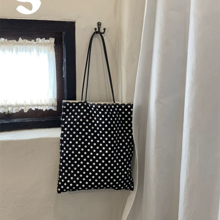 Chic Retro Polka Dot Tote Bag for Women - Stylish Everyday Shoulder Bag with Large Capacity and Double Straps