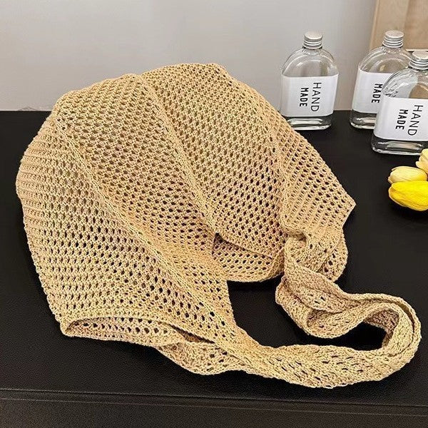 Women's Shoulder Bag Beach Bag Fashionable Knitted Flower Tote Bag Women's Casual Beach Travel Sling Bag Large Capacity Woven Bag