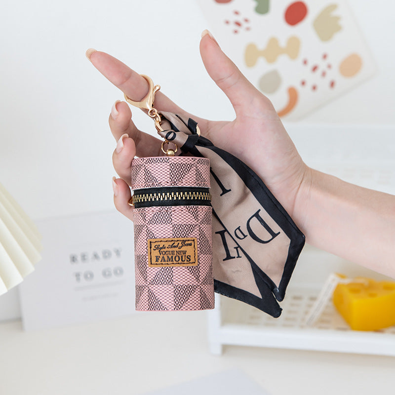 New Cute Bucket Fashion Simple Lipstick Pack Women's Small Hand Holding Key Pendant Silk Scarf Small Bag
