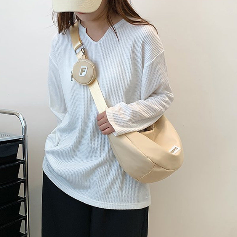 Casual Nylon Moon Bag with Letter Logo, Soft Crossbody Sling for Daily Commute and School