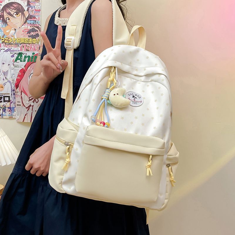 Women's Backpack Large Capacity Lightweight Design Contrast Color Fashion Curved Shoulder Strap Comfortable Carrying