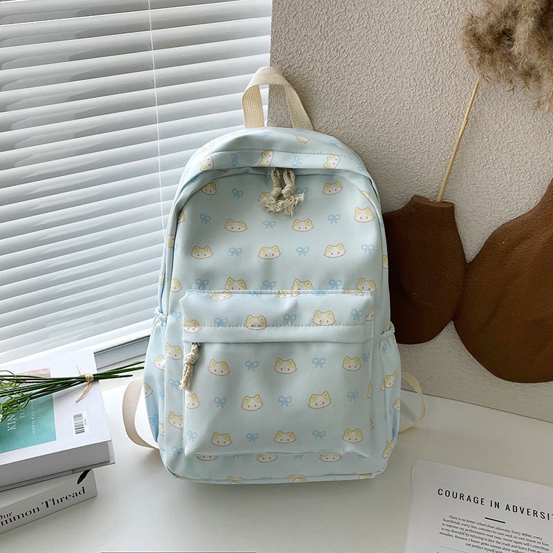Cute Cat Print Large Capacity Lightweight Backpack Girls' Class Leisure Travel Fashion Backpack