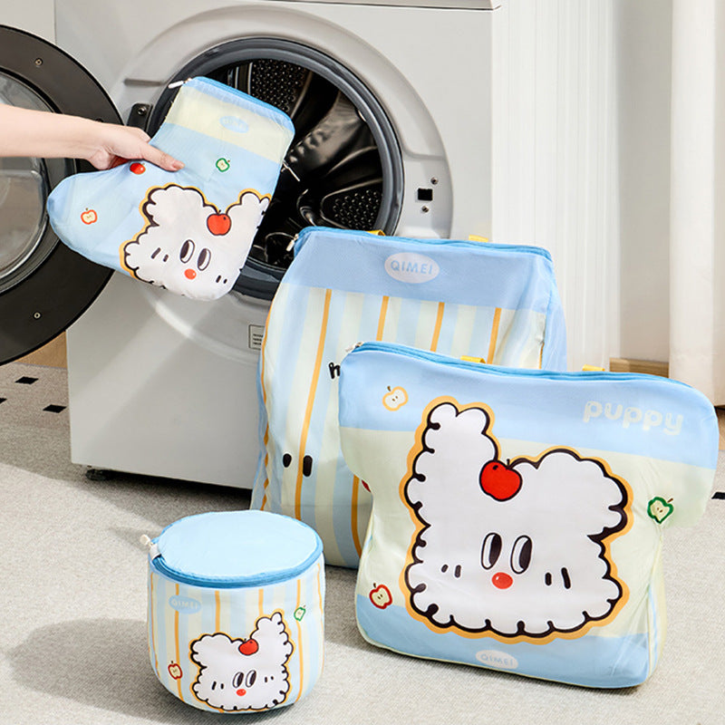 Cute Cartoon Laundry Bag with Zipper for Delicate Clothes Protection and Sorting