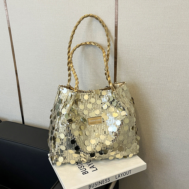 Underarm Bag Women's Korean-Style Large Sequins Western Style All-Matching Shoulder Crossbody Tote Bag