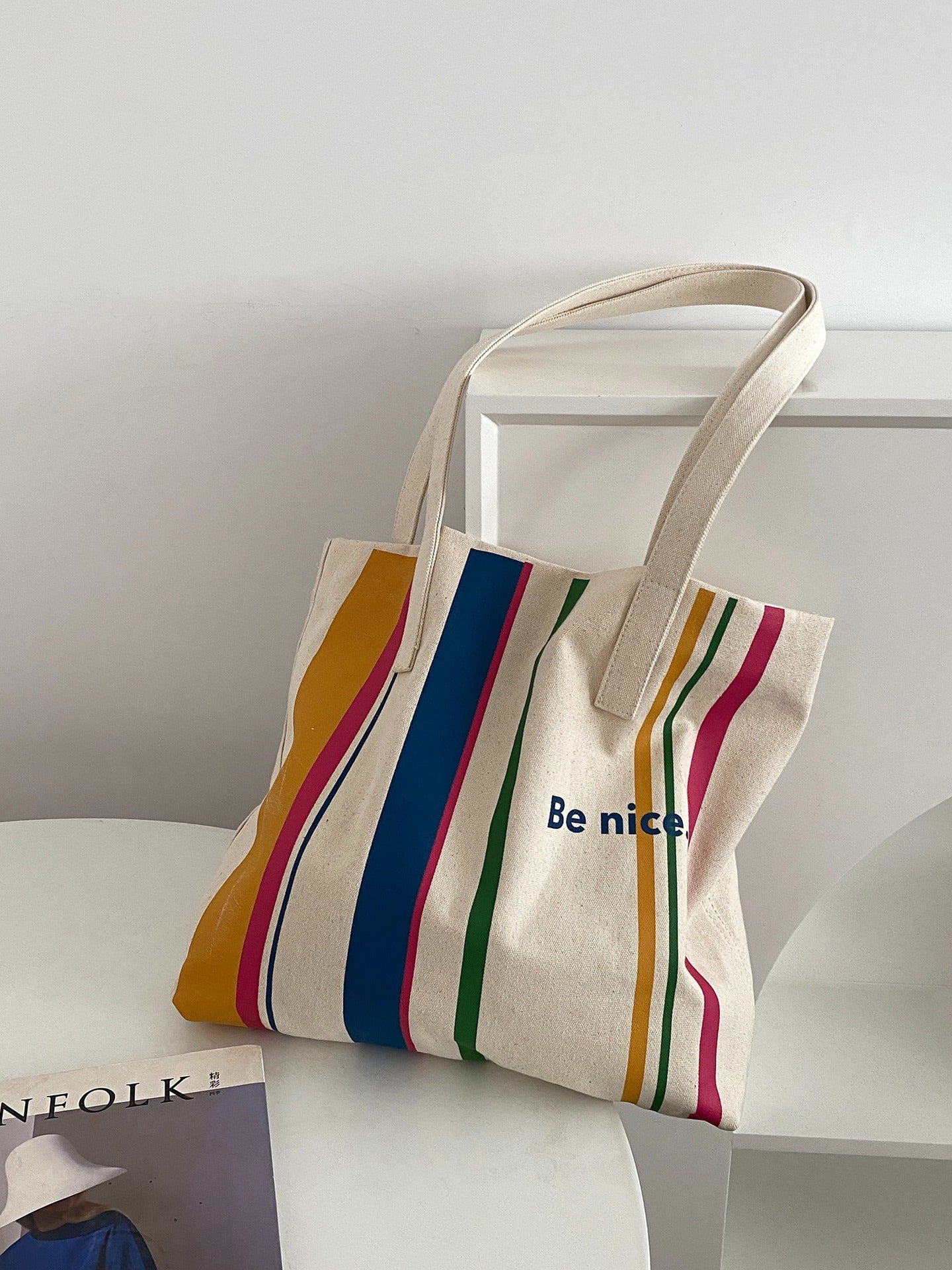 Simple Canvas Tote Bag Letter Printing Is Suitable for Daily Commuting, Shopping and Learning