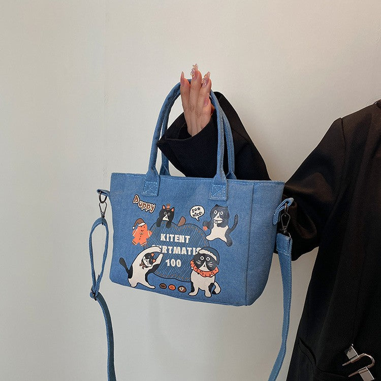 New Denim Bag Women's Large Capacity Mori Cute Spring Summer Crossbody Bag Casual Portable Class Tote Bag