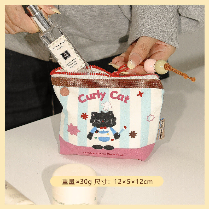 Cute Cartoon Zipper Pouch for Travel, Makeup, Earphones, and Daily Essentials - Portable Multi-Functional Storage Bag